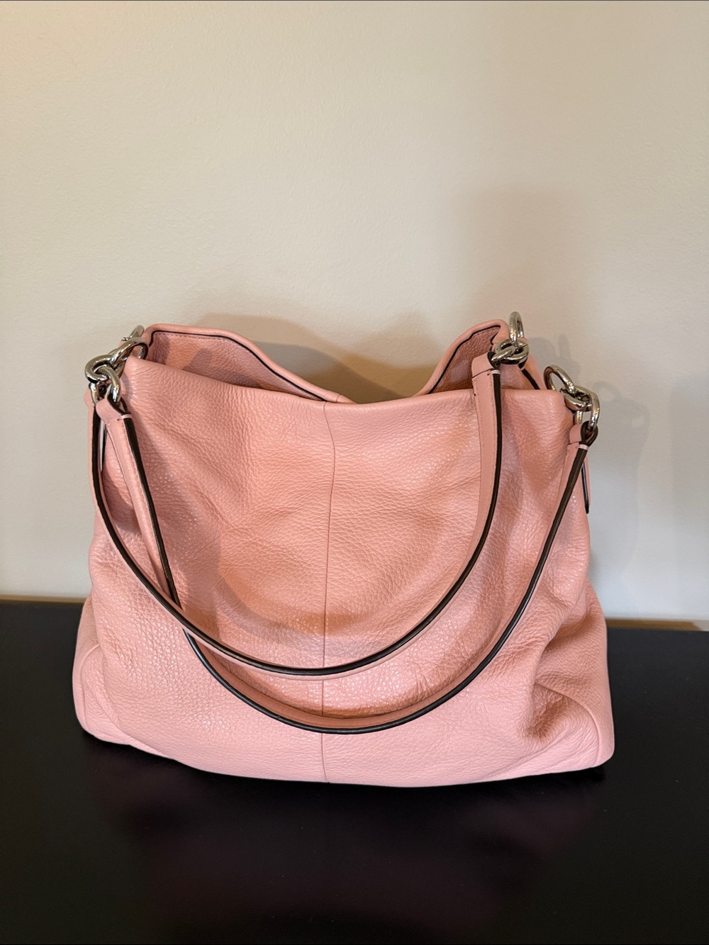 Coach Pink Pebbled Leather Shoulder Bag with Silver Hardware